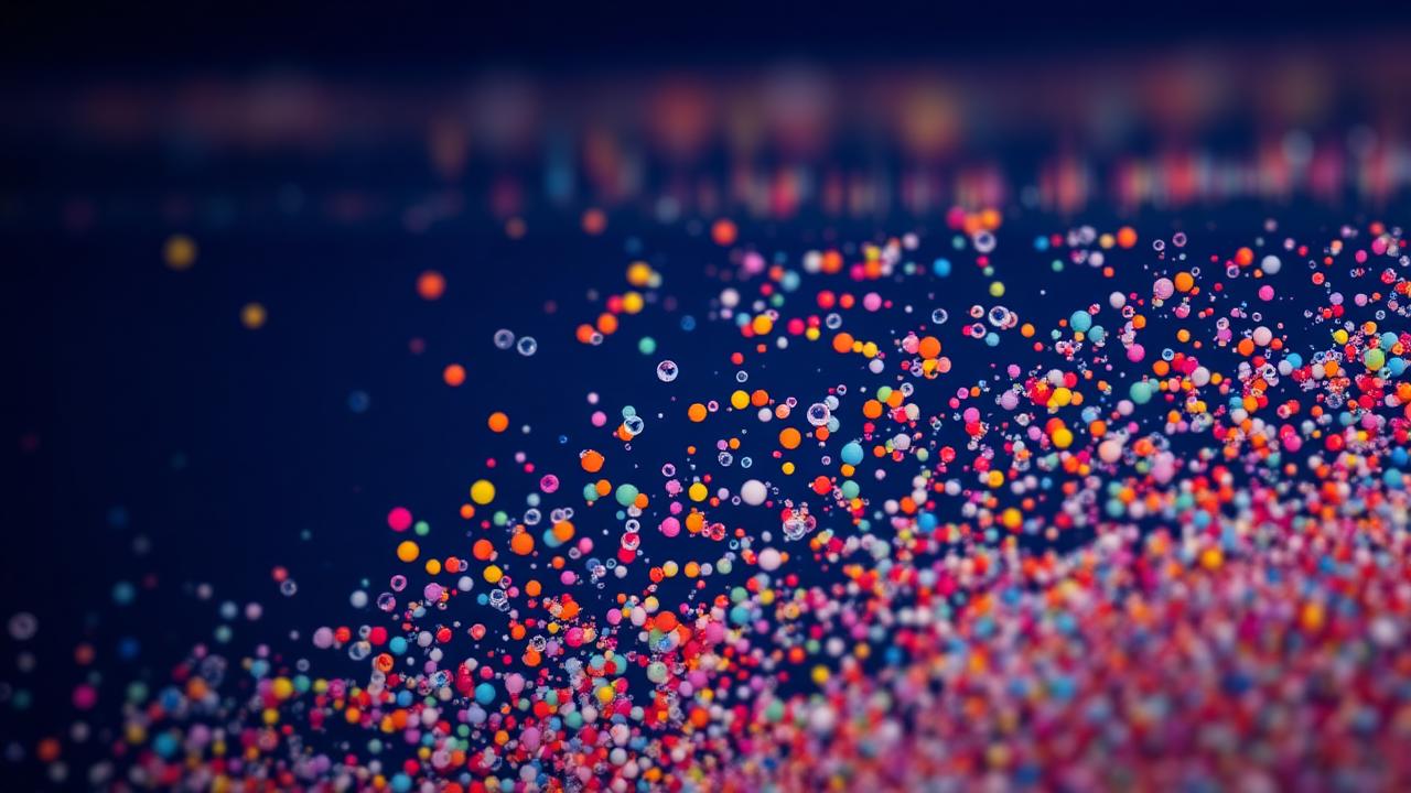 Particules microplastiques colorées en suspension dans l'eau